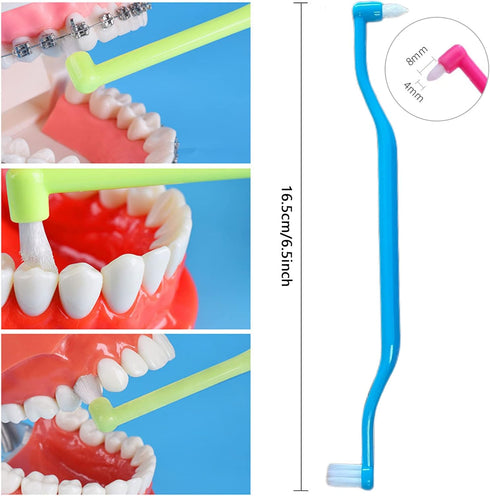 6 Pieces 2-in-1 Toothbrush with Interdental and Wisdom Teeth Brush Heads for Comprehensive Oral Care, Soft Single Interdental Brushes Between Teet...