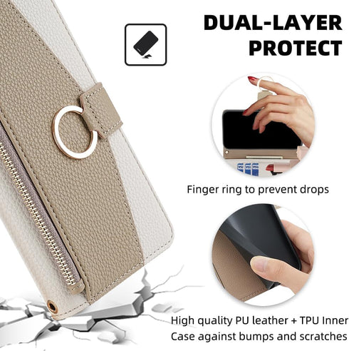 Asuwish Phone Case for iPhone 13 6.1 inch Wallet Cover with Screen Protector and Mirror Flip Cover Ring Card Holder Crossbody Strap Stand Cell iPh...