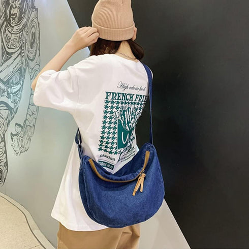 Denim Purse for Women Cross Body Bag Blue Jean Purses Canvas Tote Crescent Shoulder Bag Crossbody Hobo Handbags...