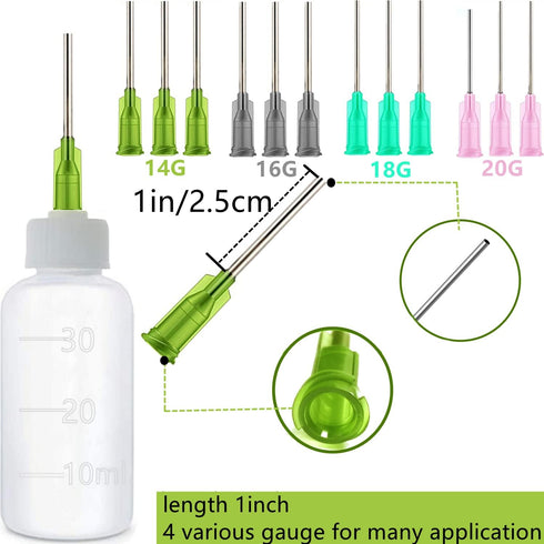 6 Pcs Glue Applicator Bottles, 30ml Plastic Squeezable Dropper Bottles with Blunt Needle Tip 14ga 16ga 18ga 20ga for Glue Applications, Paint Quil...