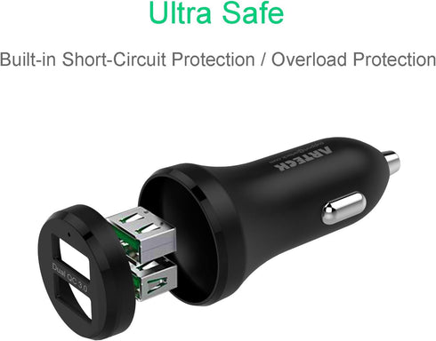 Car Charger, Arteck 40W 2 Quick Charge 3.0 USB Port Adapter with Dual QC 3.0, Compatible iPhone 15, 15 Pro, iPhone 14, 14 Pro, 13 Pro Max, 13 Mini...