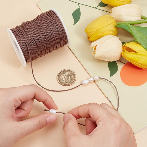 PH PandaHall 1mm Waxed Cord,100 Yards Waxed Cotton Cord Brown Waxed Thread Beading String Waxed Craft String for Bracelet Necklace Jewelry Waist B...