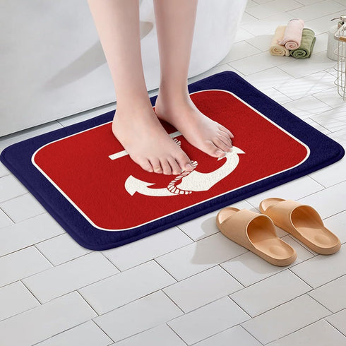 Feelyou Anchor Decor Red Blue White Bathroom Rugs 16"x24" Stripes Ocean Bath Rugs for Shower Tub Nautical Themed Bath Mats for Bathroom Non-slip N...