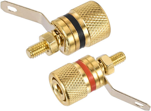 uxcell 2 Pack 4mm Banana Jack Binding Post Gold Plated Female Socket Plug Terminal Connector for Loudspeaker Amplifier (Red and Black Rubber Ring)...