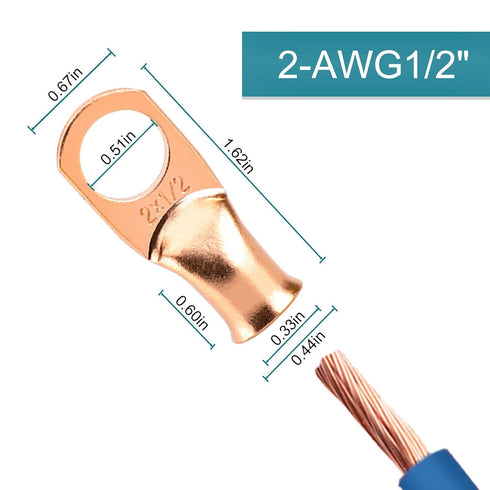 10PCS Battery Cable Ends, 2 Gauge Wire Connectors 1/2 Copper Wire Lugs, Bare Copper Eyelets with Heat Shrink Tubing by HOUSUN...