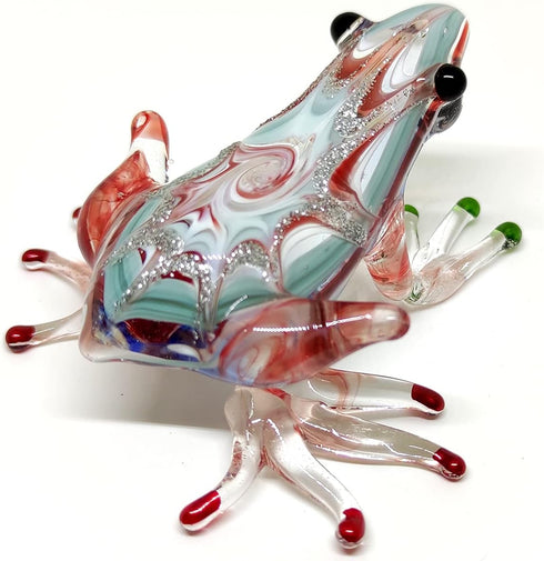 Frog Miniature Figurines Animals Hand Blown Color Glass Art Collectible Gift Decorate 3" (Red Green)...