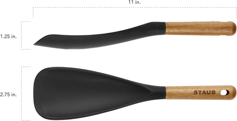 STAUB Multifunction Spatula Spoon, Great for Both Cooking and Serving Durable BPA-Free Matte Black Silicone, Acacia Wood Handles, Safe for Nonstic...