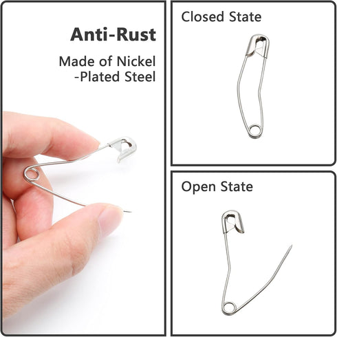 100Pcs Curved Safety Pins Size 3, 2" / 50mm Quilting Basting Pins, Bent Safety Pins for Quilting and Knitting (Sliver)...