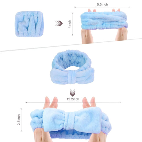 3 Pack Spa Headband and Wrist Washband Face Wash Set,Reusable Soft Makeup Headband Fleece Skincare Headbands for Washing Face Shower (Loose Blue)...