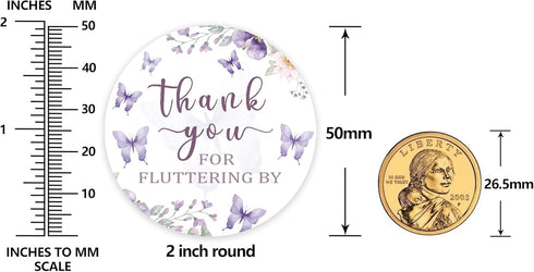 80 Butterfly Thank You Stickers, Thank You for Fluttering by Stickers, Perfect for Girls Baby Shower, Wedding, Bridal Shower, Birthday Party Favor...