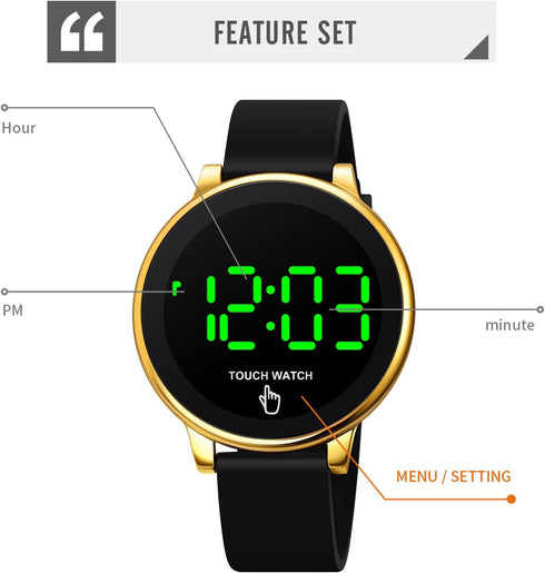Sport Watch, Fashion Touch LED Digital Watch Outdoor 50M Waterproof Rubber Bands Wristwatch for Men Women Teens Students (Black-LED touch)...