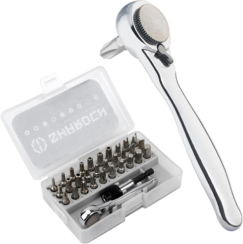 SHARDEN 32 in 1 Ratchet Screwdriver Bit Set with Right Angle Offset 1/4" High Torque Driver Handle, Socket Adapter, Extension Bit Holder, S2 Multi...