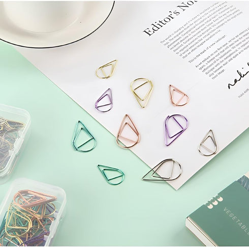 Jooaoxoko Colorful Paper Clips,100Pcs Gold Cute paperclips Clips Teardrop Stainless Steel Drop-Shaped Paper Clips for Office Supplies Wedding Wome...
