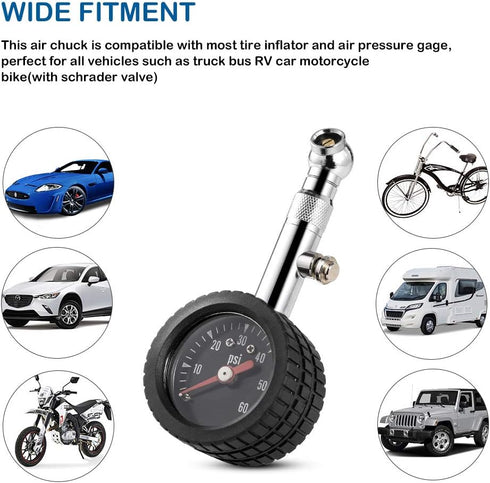 CZC AUTO Heavy Duty Tire Pressure Gauge, ANSI B40.1 Accurate Mechanical Air Gage, Chrome Plated Brass Stem Rotating Single Chuck Dial Wheel Pressu...