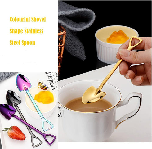 Rolin Roly 7Pcs Colourful Shovel Spoons Coffee Teaspoons Stainless Steel Dessert Spoon Set Rainbow Dinner Spoons Cute Demitasse Scoop for Stirring...