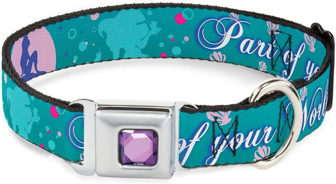 Buckle-Down Seatbelt Buckle Dog Collar - Little Mermaid Silhouette Scenes PART OF YOUR WORLD Blues - 1" Wide - Fits 9-15" Neck - Small...