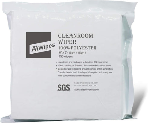 Cleanroom Cloth Wipes 6"x6" (Bag of 150 Pcs) Double Knit 100% Polyester Wipers Lint Free Cloths with Ultra-fine Filaments, Laser Sealed Edge, Clas...