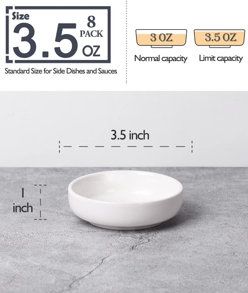 DELLING 8 PACK Dipping Bowls Set, Ceramic Dipping Sauce Dishes, 3.5 Oz Soy Sauce Dish, Side Dish Bowls, Small Bowl/Dish for BBQ, Condiments, Appet...