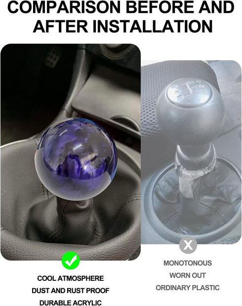 Round Ball Marble Style Shift Knob Universal Manual Shift Knob Spherical Marble Style Shift knob with 3 Adapters M8x1.25, M10x1.25, M10x1.5 (Purpl...