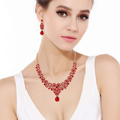 EVER FAITH Women's Austrian Crystal Art Deco Bridal Floral Wave S-Shaped Teardrop Necklace Earrings Set...