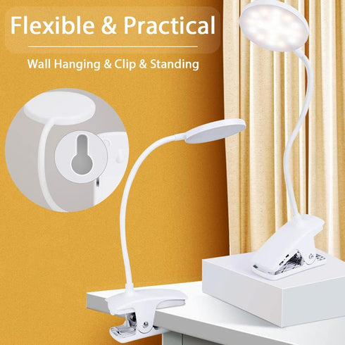 SUNLONG Dorm Room Essential Clip on Light Wall-Mounted, 3 Color Portable Desk Light Mini Clip Lamp, Battery Operation Small Desk Lamp with Clamp, ...