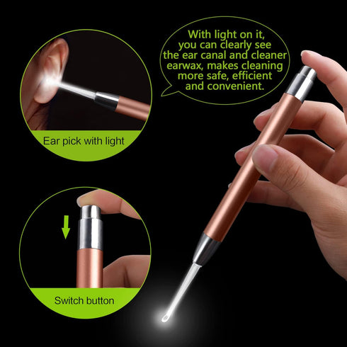 4 Pack Ear Pick with Light, Ear Cleaner Ear Wax Removal Tool Kit for Kids and Adults, Ear Picks Digger & Tweezers & Spiral Spring Ear Spoon Set wi...