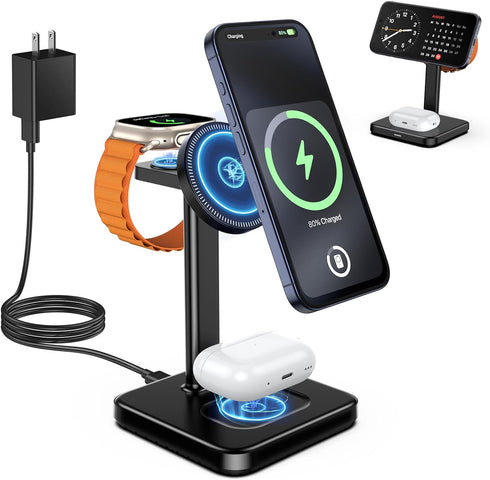 3 in 1 Wireless Charging Station for Apple Devices, Mag - Safe Charger, 15W Magnetic Charger Stand iPhone 15 14 13 12 Pro Max/Pro/Plus/Mini, 5W Ch...