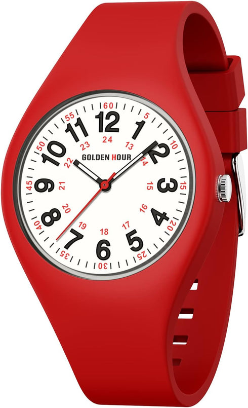GOLDEN HOUR Waterproof Sports Analog Unisex Watches for Nurse Medical Professionals, Students - Military Time Glowing Easy to Read Dial, Jelly Sil...