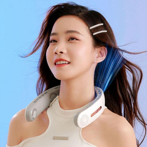 Portable Neck Fan Upgraded Bladeless 4 Turbo Fan The back of the neck is cool and does not sweat 4000mAh USB lazy fan no hair clip neck fan rechar...