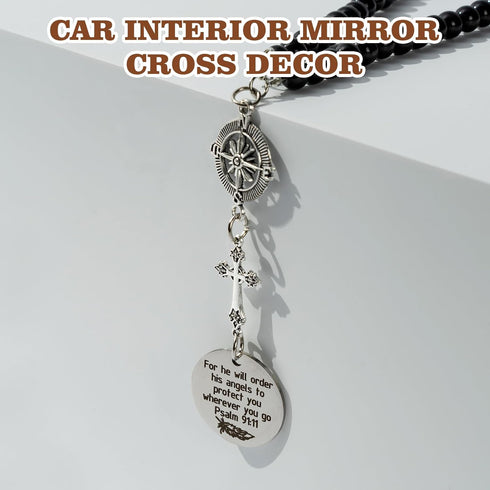 Cross Hanging Ornaments for Car Rear View Mirror, Metal Cross Car Charm Pendant Rear View Mirror Hanger Decor for Lover Family Christian Gifts...