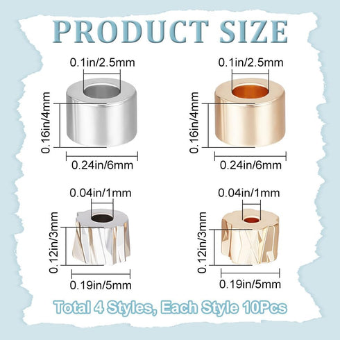 CREATCABIN 40Pcs 4 Style Brass Spacer Beads Corrugated 6mm 5mm Tiny Loose Grooved Column Beads Hole 1mm 2.5mm DIY Jewelry Making Supplies Findings...