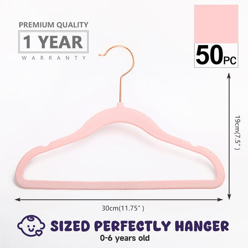 MIZGI Premium Kids Velvet Hangers (Pack of 50) with Copper/Rose Gold Hooks,Space Saving Ultra Thin,Non Slip Baby Hangers for Children's Skirt Dres...