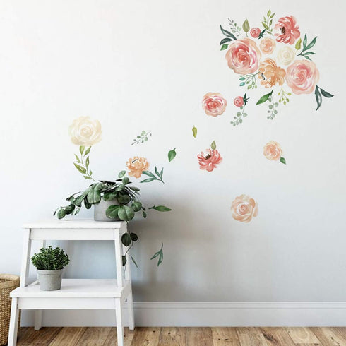 Peony Flowers Wall Stickers DIY Leaves Wall Decals Art Decor for Girls Bedrooms Living Room...