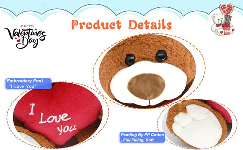 I Love You! 10'' Teddy Bear with Red Heart, Soft Plush Bear Doll Stuffed Animal Toys Valentines Day Decor Gifts for Her/Girlfriend Lover Mom Kids ...