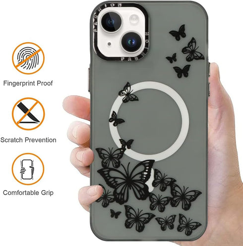 Compatible iPhone 13 6.1 "2021 Black Butterflies Magnetic Phone Case,Soft TPU Bumper Translucent Magnetic Matte Phone Case Cute Butterfly Print Pa...