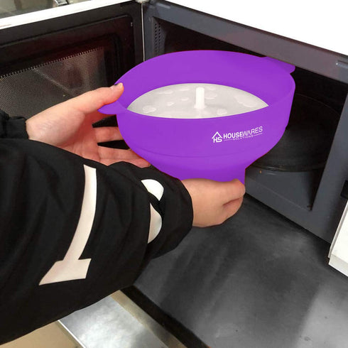 Collapsible Silicone Microwave Hot Air Popcorn Popper Bowl With Lid and Handles (Purple)...