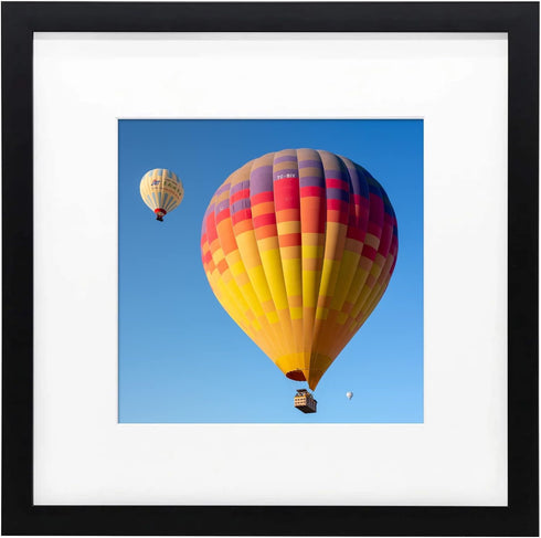 Golden State Art 12x12 Black Frame Use as 8x8 Picture Frame with White Mat or 12x12 Picture Frame without Mat - Solid Wood and Tempered Glass-Wall...