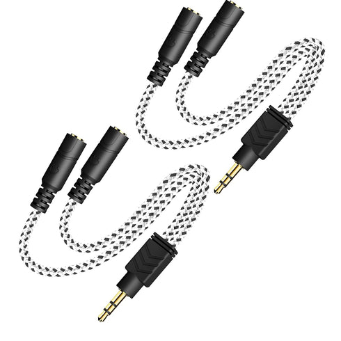 DUKABEL Headphone Splitter, Knitted 3.5mm Audio Splitter TRS 3-Pole Aux Splitter Cable for Headphones Earphones Speakers -Zebra White/2PACK...