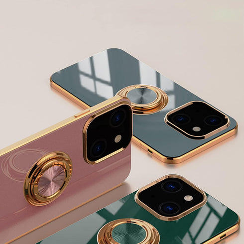 aowner Compatible with iPhone 13 Pro Max Ring Holder Stand Case Glitter Plating Rose Gold Edge 360 Rotation Kickstand for Women Slim Soft Flexible...