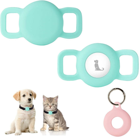PuppyDoggy 2 Pack Airtag Holder for Collar, Dog Cat Tracker Case, Silicone Airtag Case Waterproof, Scratch-Resistant, Anti-Lost & 1 Pack AirTag Ke...