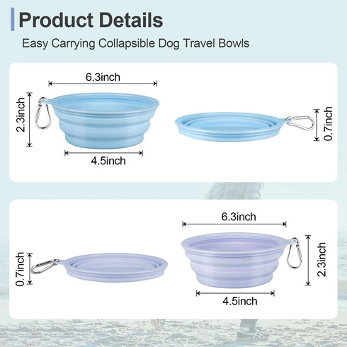Kytely Collapsible Dog Bowls Medium (650ml), 2 Pack Travel Dog Bowls for Dog Cat, Portable Dog Water Food Bowl with Clasp, Pet Cat Feeding Cup Dis...