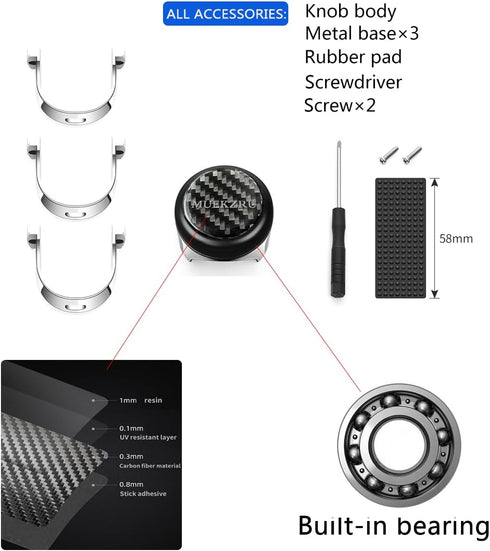 Steering Wheel Knob Spinner Compatible with Any Steering Wheels,Carbon fiber and metal ball bearing knob for Car, Trucks,ractor, Mower, Boat - Man...