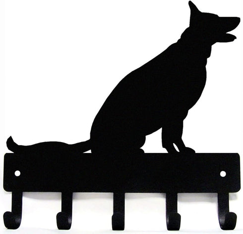German Shepherd Sitting - Key Holder Dog Leash Hanger for Wall - Large 9 inch Wide with 5 Hooks - Made in USA...