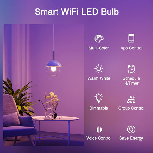 Ghome Smart Light Bulbs, A19 E26 Color Changing Led Bulb Works with Alexa, Google Home, App & Voice Control, 2.4Ghz WiFi Only, 800 Lumens, Dimmabl...