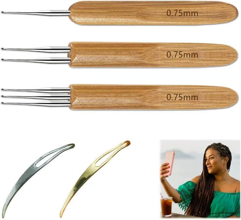 5 Pcs Dreadlocks Tool Set Includes 3 Pcs Dreadlocks Crochet 1 Hook 2 Hooks 3 Hooks Hair Weaving Needle Crochet, 2 Pcs Crochet Hair Tools Interlock...