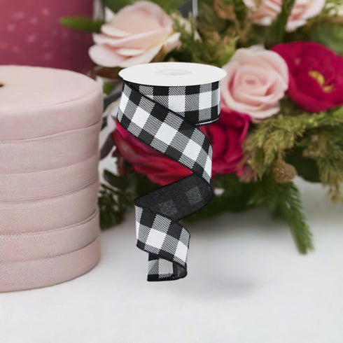 1.5" Black and White Checked Plaid Ribbon - Craig Bachman Black White Buffalo Checked Ribbon (RG0179902) 1.5" x 10 Yards...