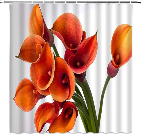 Orange Flower Shower Curtain Burnt Orange Calla Lily Floral Beautiful Romantic Love Spring Creative Plant Decorative Polyester Fabric Machine Wash...