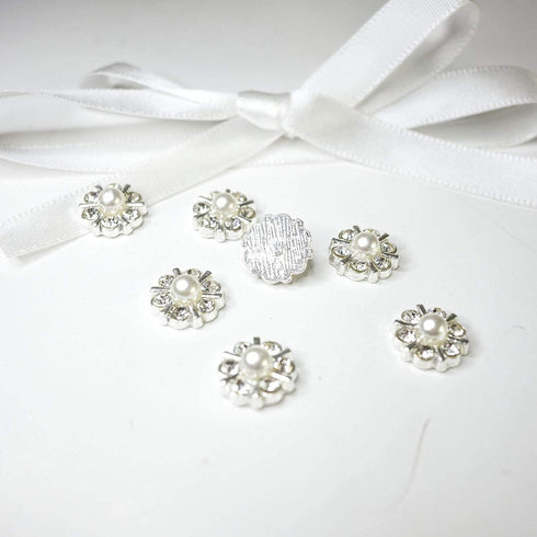50 pcs Rhinestone Pearl Buttons Accessory Decoration Set for DIY Scrapbooking Embellishments Wedding Bouquet Flower Centre Home Decor 12mm (Silver...