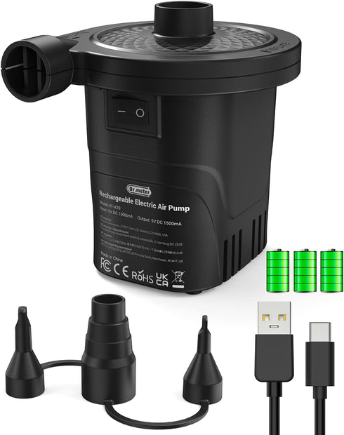 Dr.meter Air Pump for Inflatables, Rechargeable 4000mAh Battery Air Mattress Pump - Portable Quick-Fill Inflator Deflator for Outdoor Camping Infl...