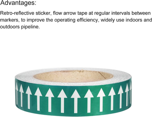 PATIKIL White on Green Color Arrow Tape Vinyl Stickers Arrow Labels 30mm/1.2" for Pipe Markers, 1 Roll...